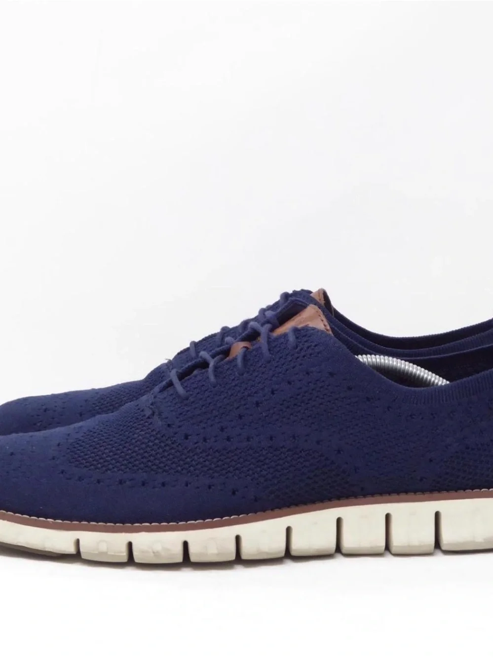 Cole Haan Navy Knit Wingtip Oxford with White Sole